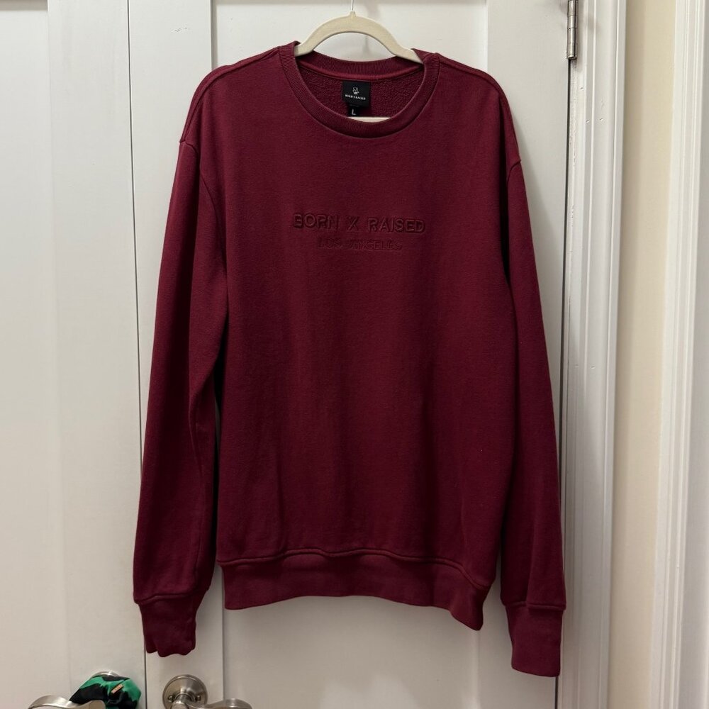 BORN X RAISED Men's Burgundy Crewneck Sweatshirt